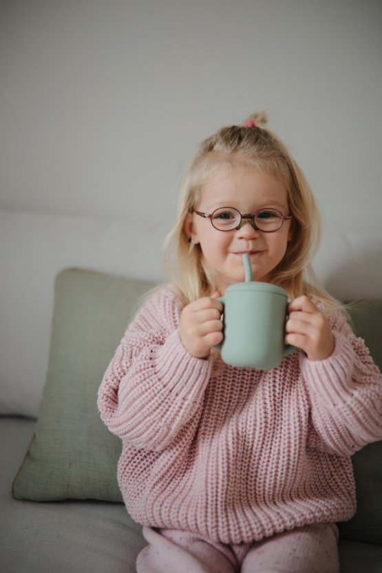 Silicone Training Cup with straw - Cambridge Blue