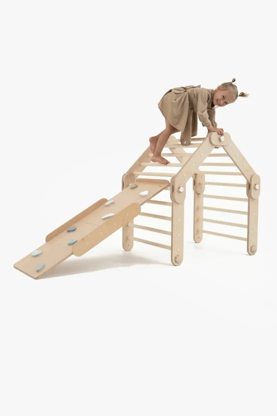 Climber & blue stone ramp