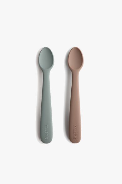 Image of Silicone Feeding Spoons 2-Pack - Cambridge Blue/Shifting Sand