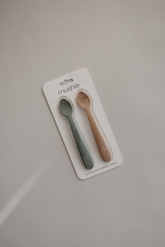 Silicone Feeding Spoons 2-Pack - Cambridge Blue/Shifting Sand